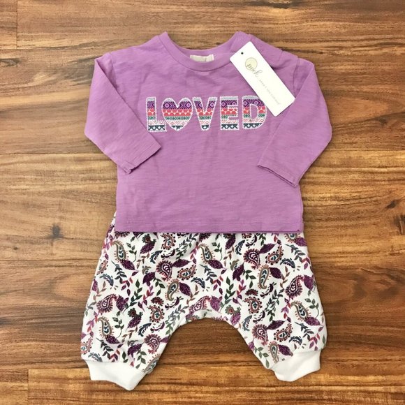 NWT Girls Peek Purple And Paisley “Loved” Outfit